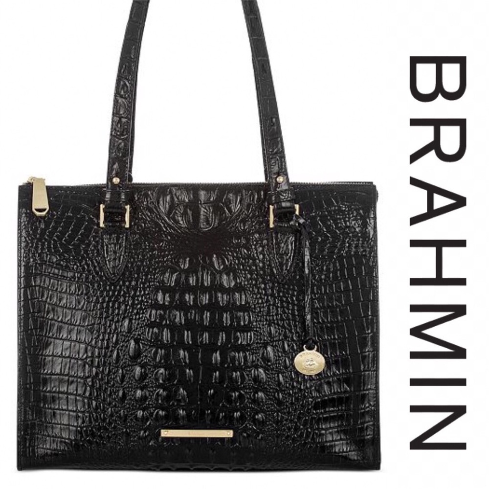 EUC:  Brahmin Embossed Leather Tote Black